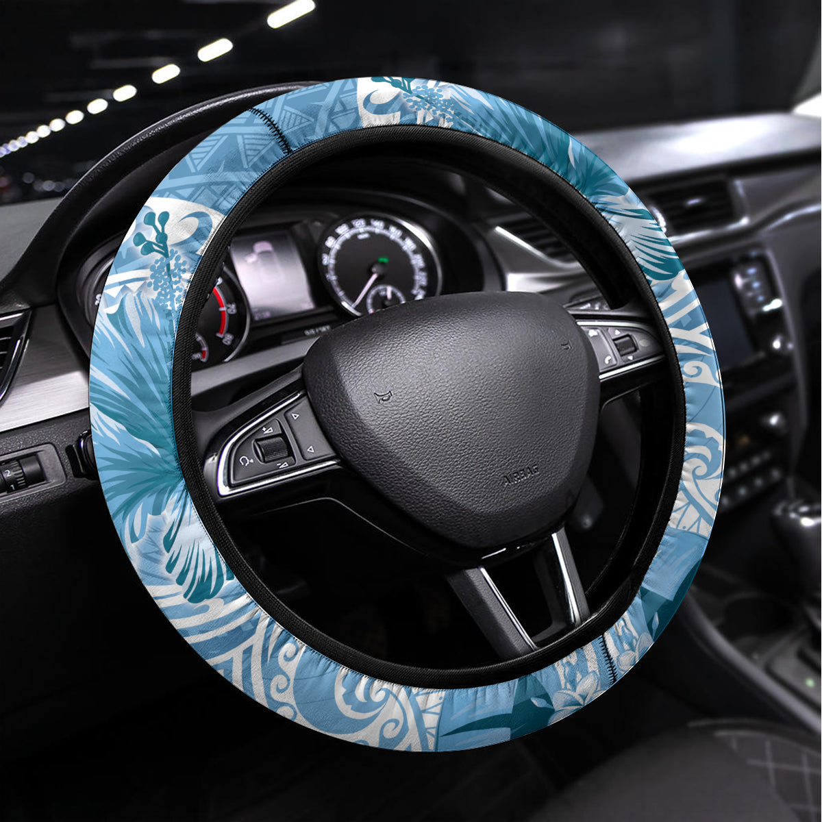 Polynesian Hibiscus Flower Tribal Steering Wheel Cover Blue Color LT9 Universal Fit Blue - Polynesian Pride