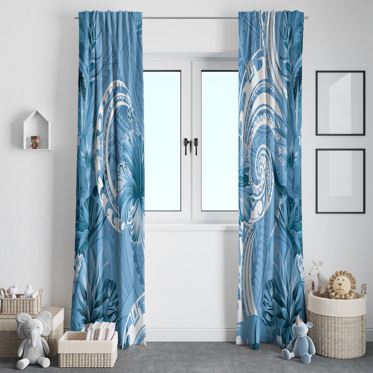 Polynesian Hibiscus Flower Tribal Window Curtain Blue Color LT9 - Polynesian Pride