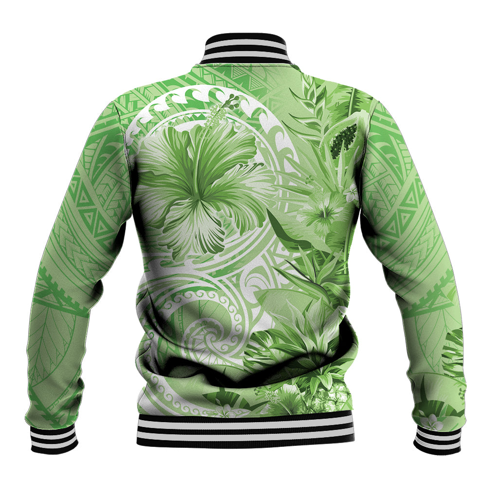Polynesian Hibiscus Flower Tribal Baseball Jacket Lime Green Color