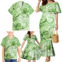 Polynesian Hibiscus Flower Tribal Family Matching Mermaid Dress and Hawaiian Shirt Lime Green Color LT9 - Polynesian Pride