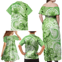 Polynesian Hibiscus Flower Tribal Family Matching Off Shoulder Maxi Dress and Hawaiian Shirt Lime Green Color LT9 - Polynesian Pride
