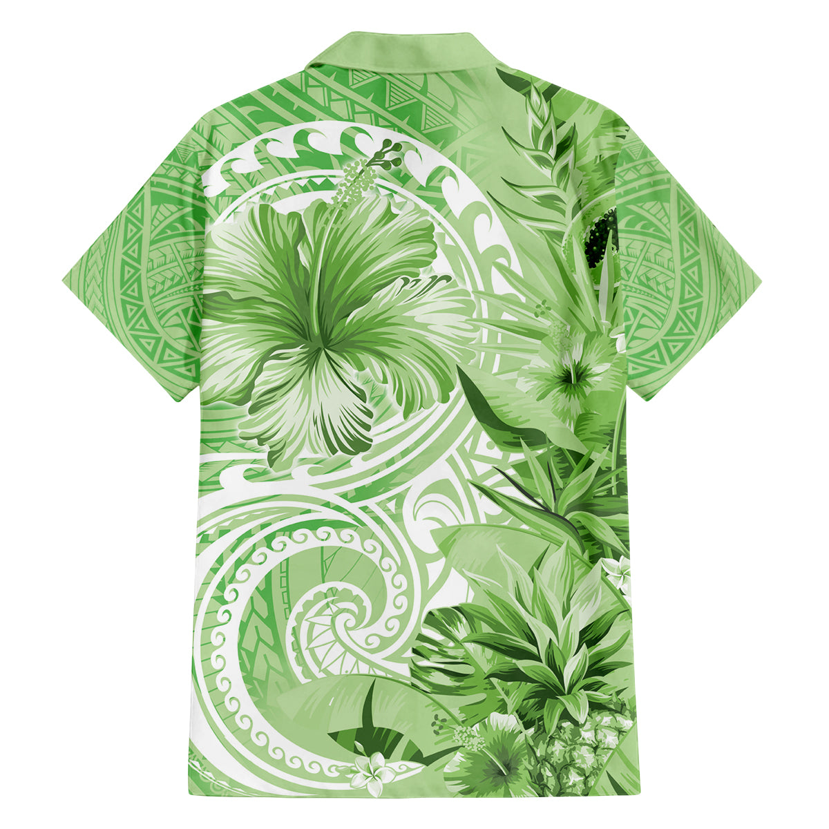 Polynesian Hibiscus Flower Tribal Family Matching Off Shoulder Maxi Dress and Hawaiian Shirt Lime Green Color LT9 - Polynesian Pride