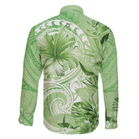 Polynesian Hibiscus Flower Tribal Family Matching Off Shoulder Short Dress and Hawaiian Shirt Lime Green Color LT9 - Polynesian Pride