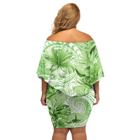 Polynesian Hibiscus Flower Tribal Family Matching Off Shoulder Short Dress and Hawaiian Shirt Lime Green Color LT9 - Polynesian Pride