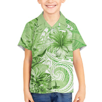 Polynesian Hibiscus Flower Tribal Family Matching Puletasi and Hawaiian Shirt Lime Green Color LT9 Son's Shirt Lime Green - Polynesian Pride