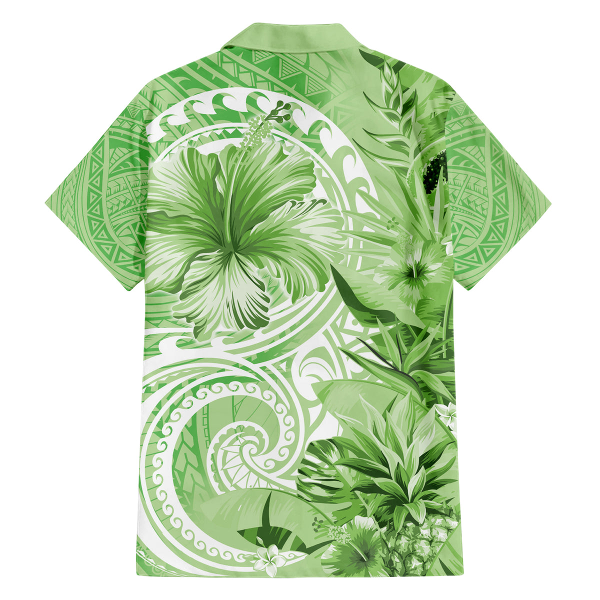 Polynesian Hibiscus Flower Tribal Family Matching Short Sleeve Bodycon Dress and Hawaiian Shirt Lime Green Color LT9 - Polynesian Pride