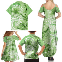 Polynesian Hibiscus Flower Tribal Family Matching Summer Maxi Dress and Hawaiian Shirt Lime Green Color LT9 - Polynesian Pride