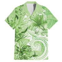 Polynesian Hibiscus Flower Tribal Family Matching Summer Maxi Dress and Hawaiian Shirt Lime Green Color LT9 Dad's Shirt - Short Sleeve Lime Green - Polynesian Pride