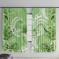 Polynesian Hibiscus Flower Tribal Window Curtain Lime Green Color