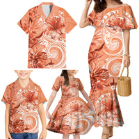 Polynesian Hibiscus Flower Tribal Family Matching Mermaid Dress and Hawaiian Shirt Peach Color LT9 - Polynesian Pride