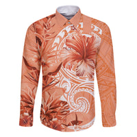 Polynesian Hibiscus Flower Tribal Family Matching Mermaid Dress and Hawaiian Shirt Peach Color LT9 Dad's Shirt - Long Sleeve Peach - Polynesian Pride