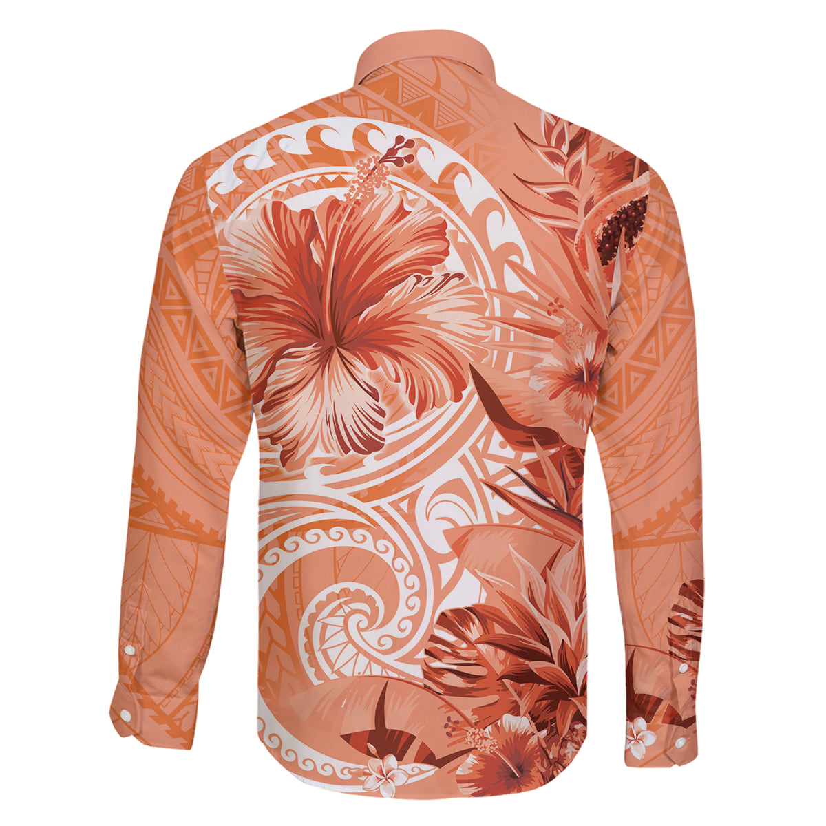 Polynesian Hibiscus Flower Tribal Family Matching Mermaid Dress and Hawaiian Shirt Peach Color LT9 - Polynesian Pride