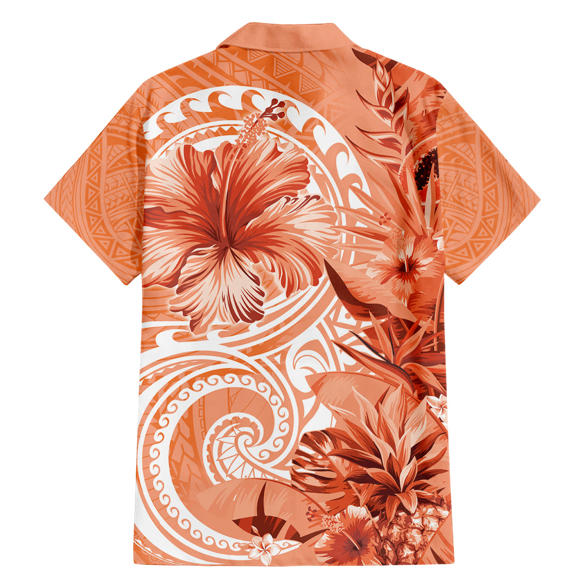 Polynesian Hibiscus Flower Tribal Family Matching Summer Maxi Dress and Hawaiian Shirt Peach Color LT9 - Polynesian Pride