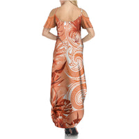Polynesian Hibiscus Flower Tribal Family Matching Summer Maxi Dress and Hawaiian Shirt Peach Color LT9 - Polynesian Pride