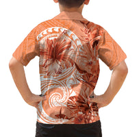 Polynesian Hibiscus Flower Tribal Family Matching Tank Maxi Dress and Hawaiian Shirt Peach Color LT9 - Polynesian Pride