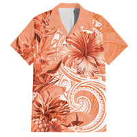 Polynesian Hibiscus Flower Tribal Family Matching Tank Maxi Dress and Hawaiian Shirt Peach Color LT9 Dad's Shirt - Short Sleeve Peach - Polynesian Pride