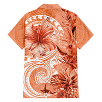 Polynesian Hibiscus Flower Tribal Family Matching Tank Maxi Dress and Hawaiian Shirt Peach Color LT9 - Polynesian Pride