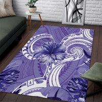 Polynesian Hibiscus Flower Tribal Area Rug Violet Color