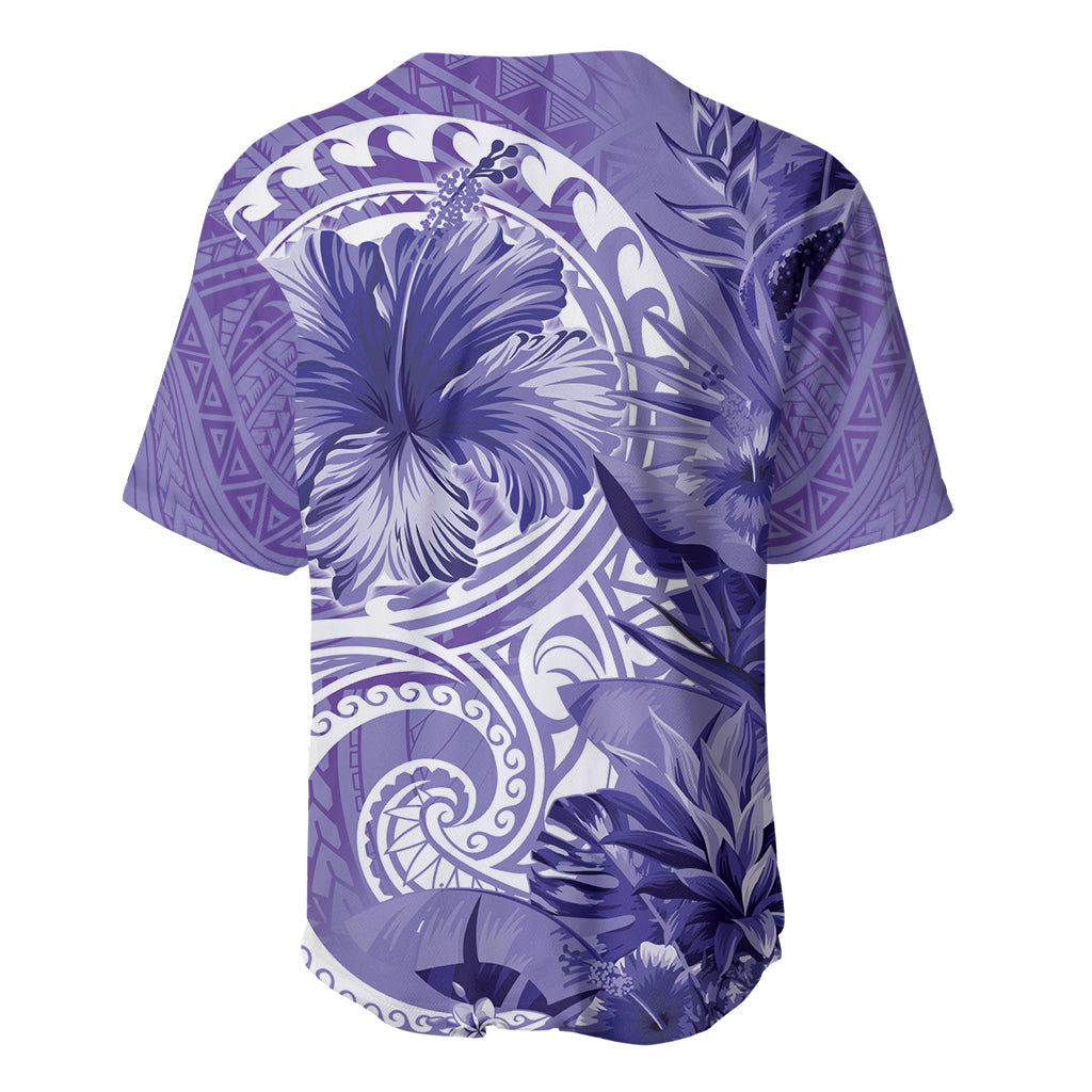Polynesian Hibiscus Flower Tribal Baseball Jersey Violet Color LT9 - Polynesian Pride