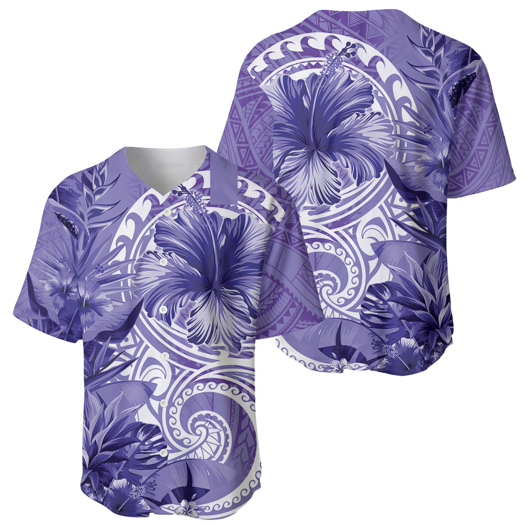 Polynesian Hibiscus Flower Tribal Baseball Jersey Violet Color LT9 - Polynesian Pride