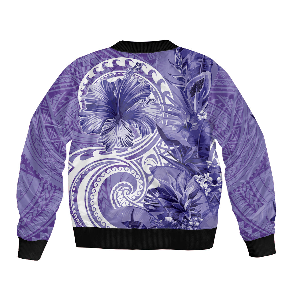 Polynesian Hibiscus Flower Tribal Bomber Jacket Violet Color LT9 - Polynesian Pride