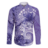 Polynesian Hibiscus Flower Tribal Family Matching Mermaid Dress and Hawaiian Shirt Violet Color LT9 Dad's Shirt - Long Sleeve Violet - Polynesian Pride
