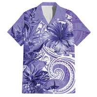 Polynesian Hibiscus Flower Tribal Family Matching Off Shoulder Maxi Dress and Hawaiian Shirt Violet Color LT9 Dad's Shirt - Short Sleeve Violet - Polynesian Pride
