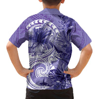 Polynesian Hibiscus Flower Tribal Family Matching Off Shoulder Short Dress and Hawaiian Shirt Violet Color LT9 - Polynesian Pride