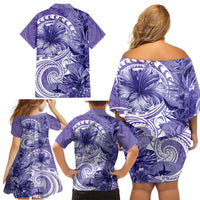 Polynesian Hibiscus Flower Tribal Family Matching Off Shoulder Short Dress and Hawaiian Shirt Violet Color LT9 - Polynesian Pride