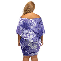 Polynesian Hibiscus Flower Tribal Family Matching Off Shoulder Short Dress and Hawaiian Shirt Violet Color LT9 - Polynesian Pride