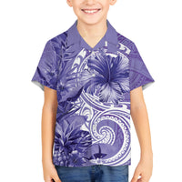 Polynesian Hibiscus Flower Tribal Family Matching Off Shoulder Short Dress and Hawaiian Shirt Violet Color LT9 Son's Shirt Violet - Polynesian Pride