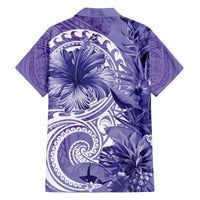 Polynesian Hibiscus Flower Tribal Family Matching Puletasi and Hawaiian Shirt Violet Color LT9 - Polynesian Pride
