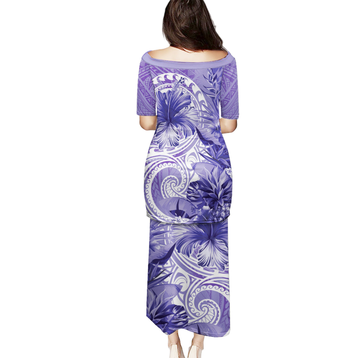 Polynesian Hibiscus Flower Tribal Family Matching Puletasi and Hawaiian Shirt Violet Color LT9 - Polynesian Pride