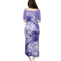 Polynesian Hibiscus Flower Tribal Family Matching Puletasi and Hawaiian Shirt Violet Color LT9 - Polynesian Pride