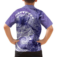 Polynesian Hibiscus Flower Tribal Family Matching Short Sleeve Bodycon Dress and Hawaiian Shirt Violet Color LT9 - Polynesian Pride