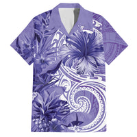 Polynesian Hibiscus Flower Tribal Family Matching Short Sleeve Bodycon Dress and Hawaiian Shirt Violet Color LT9 Dad's Shirt - Short Sleeve Violet - Polynesian Pride