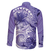 Polynesian Hibiscus Flower Tribal Family Matching Tank Maxi Dress and Hawaiian Shirt Violet Color LT9 - Polynesian Pride
