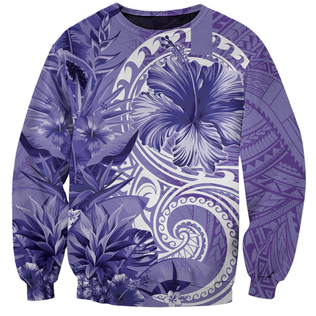 Polynesian Hibiscus Flower Tribal Sweatshirt Violet Color