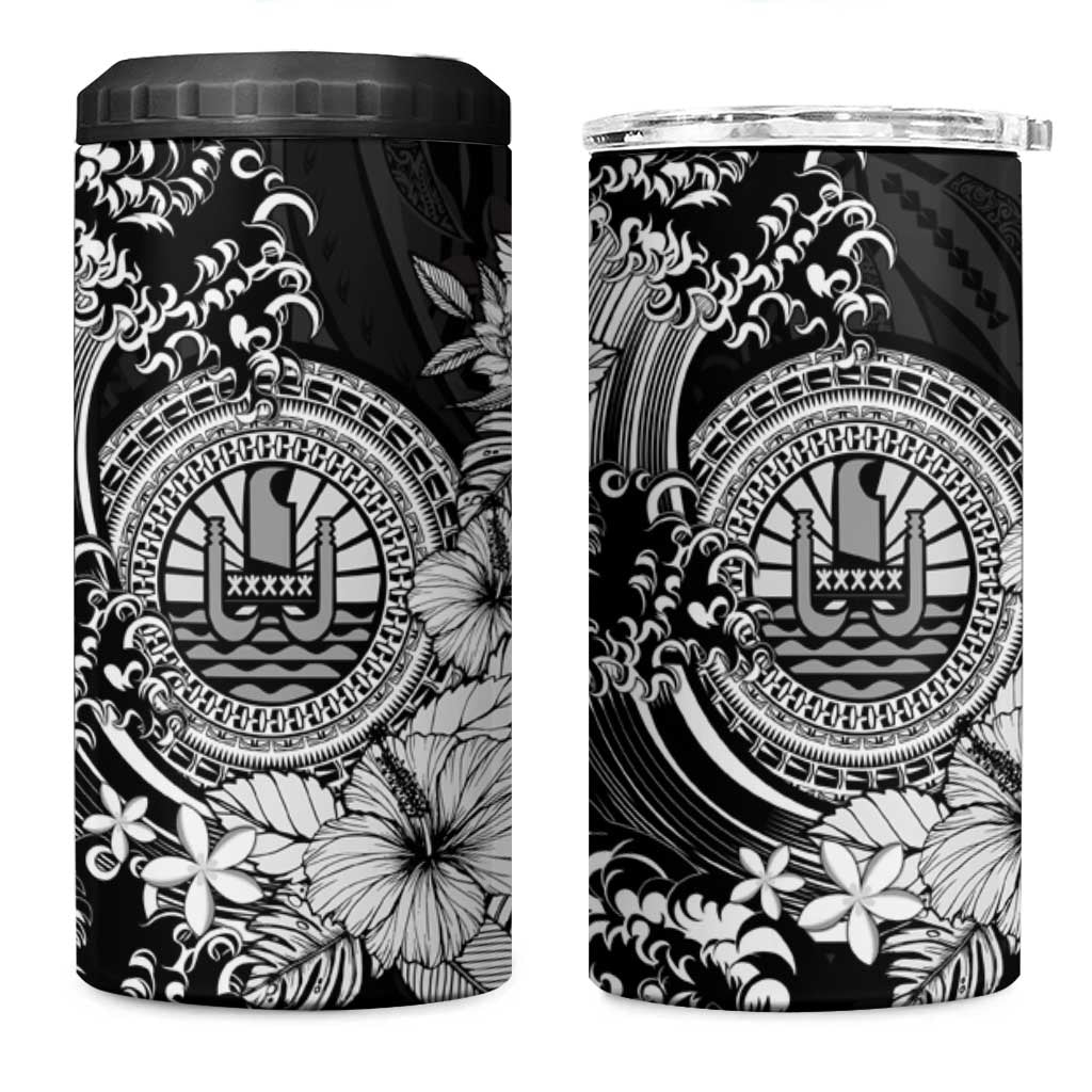 Black Polynesian Tahiti Island 4 in 1 Can Cooler Tumbler The Wave of Water LT9 One Size: 16 oz Black - Polynesian Pride
