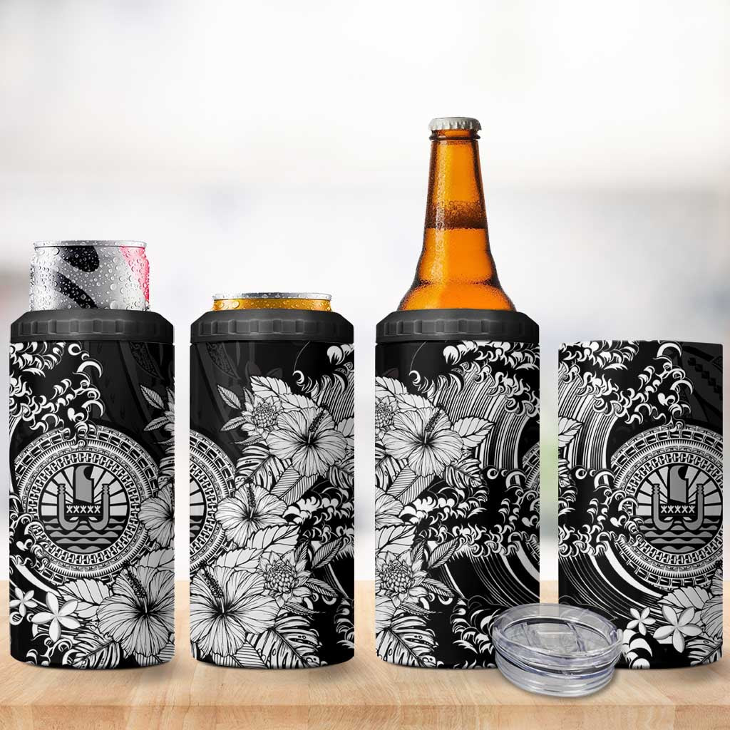 Black Polynesian Tahiti Island 4 in 1 Can Cooler Tumbler The Wave of Water LT9 - Polynesian Pride