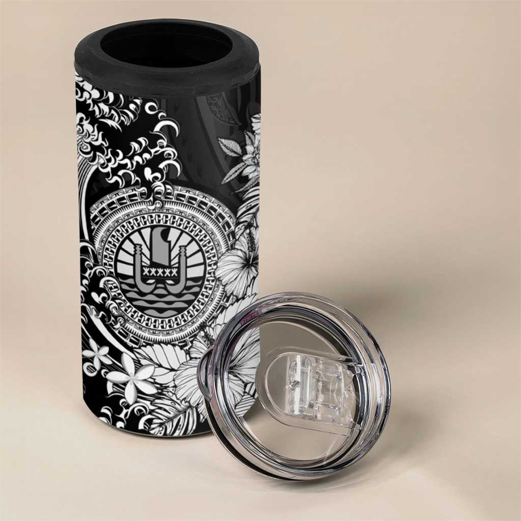Black Polynesian Tahiti Island 4 in 1 Can Cooler Tumbler The Wave of Water LT9 - Polynesian Pride