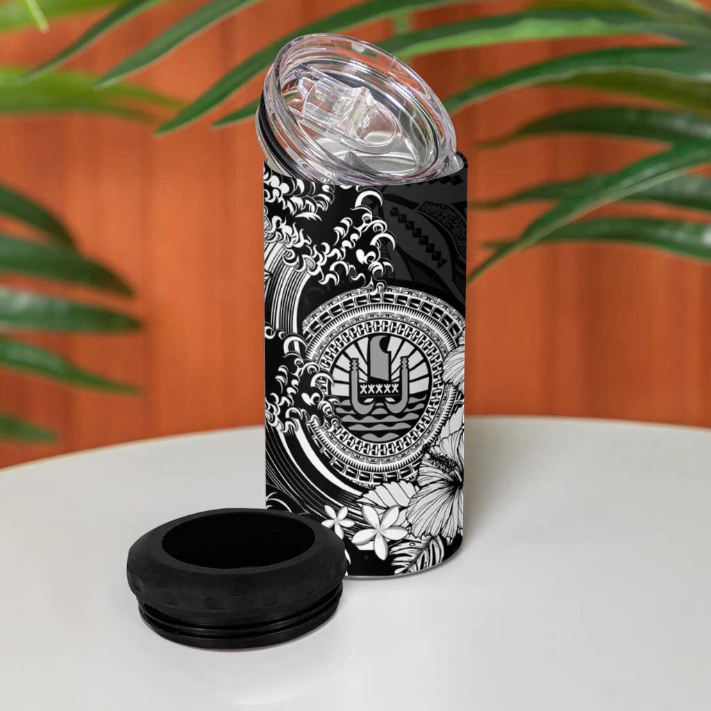 Black Polynesian Tahiti Island 4 in 1 Can Cooler Tumbler The Wave of Water LT9 - Polynesian Pride