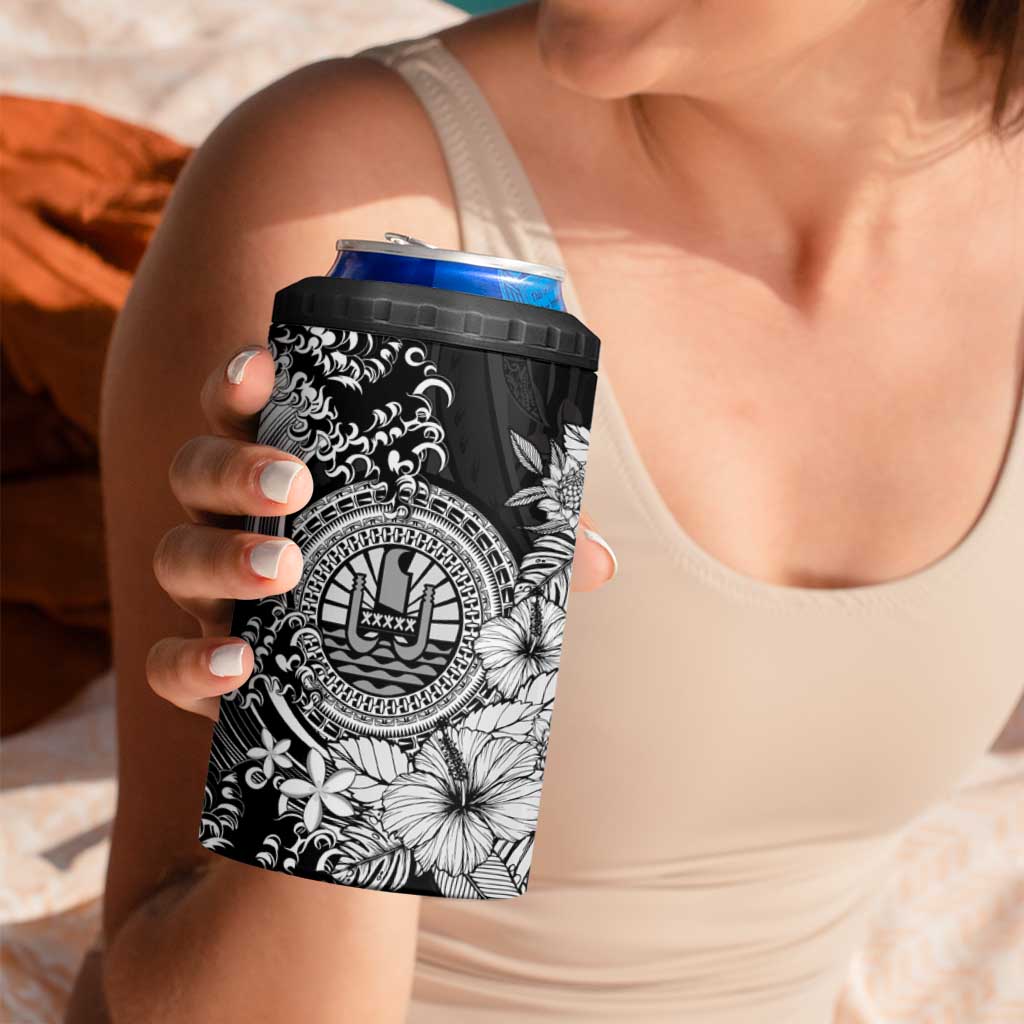Black Polynesian Tahiti Island 4 in 1 Can Cooler Tumbler The Wave of Water LT9 - Polynesian Pride