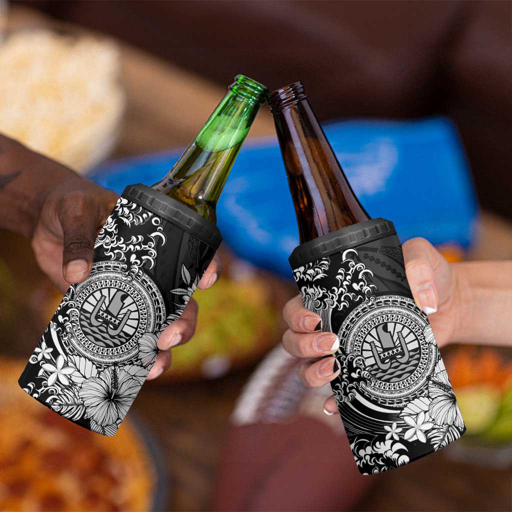 Black Polynesian Tahiti Island 4 in 1 Can Cooler Tumbler The Wave of Water LT9 - Polynesian Pride