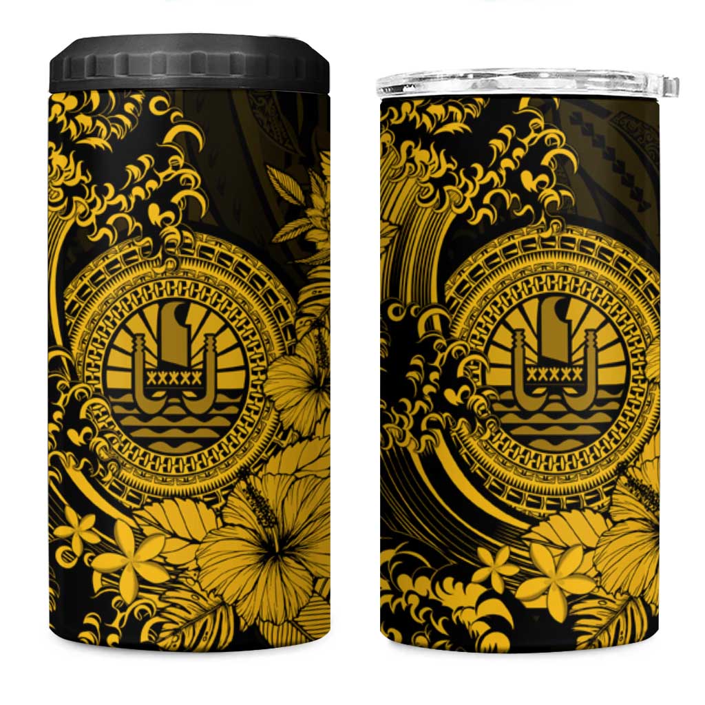 Gold Polynesian Tahiti Island 4 in 1 Can Cooler Tumbler The Wave of Water LT9 One Size: 16 oz Gold - Polynesian Pride