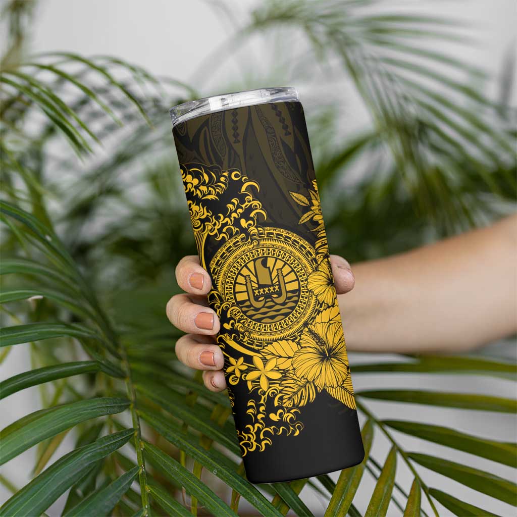 Gold Polynesian Tahiti Island Skinny Tumbler The Wave of Water LT9 - Polynesian Pride