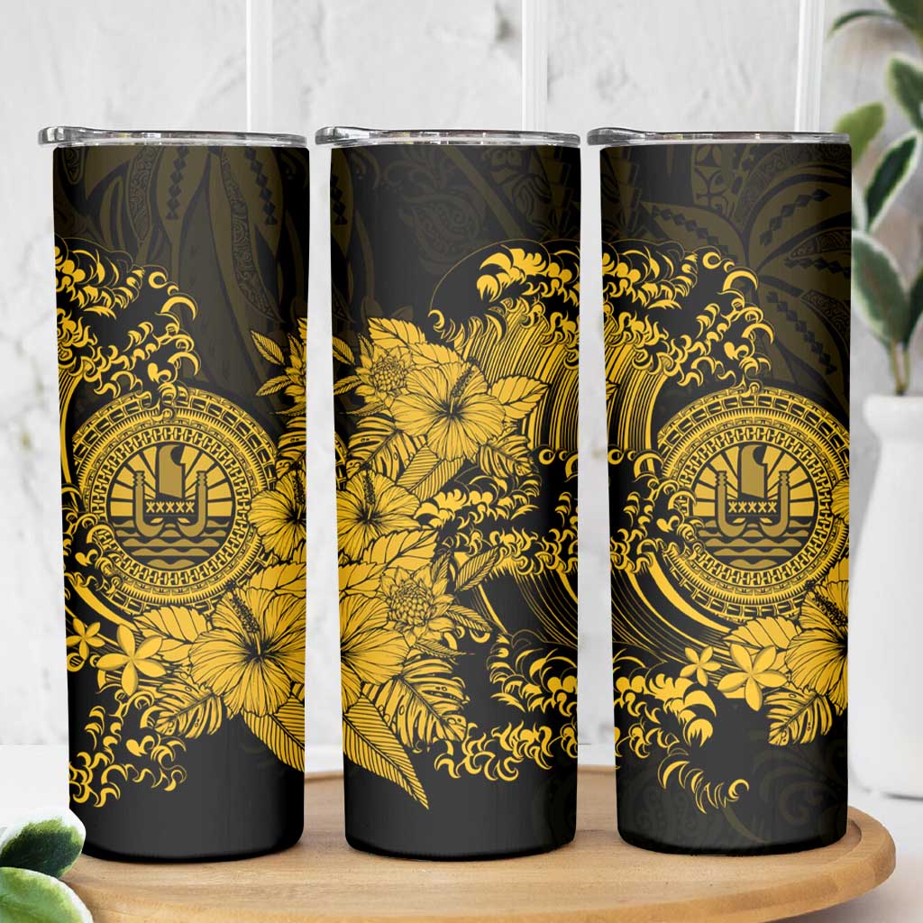 Gold Polynesian Tahiti Island Skinny Tumbler The Wave of Water LT9 - Polynesian Pride