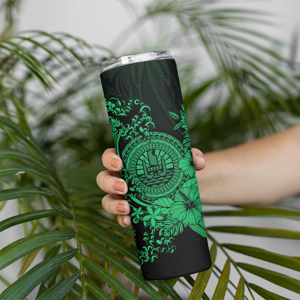 Green Polynesian Tahiti Island Skinny Tumbler The Wave of Water LT9 - Polynesian Pride