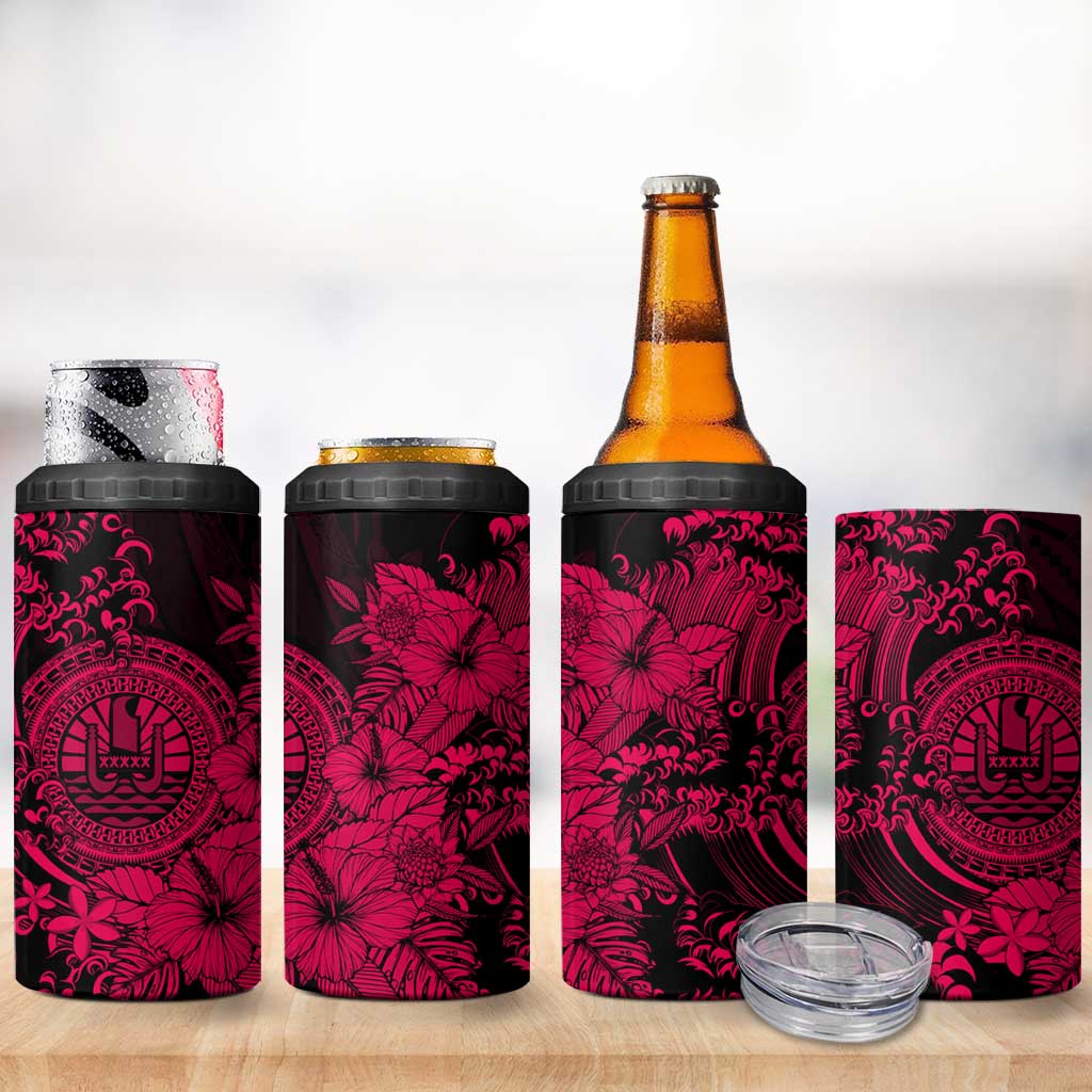 Pink Polynesian Tahiti Island 4 in 1 Can Cooler Tumbler The Wave of Water LT9 - Polynesian Pride