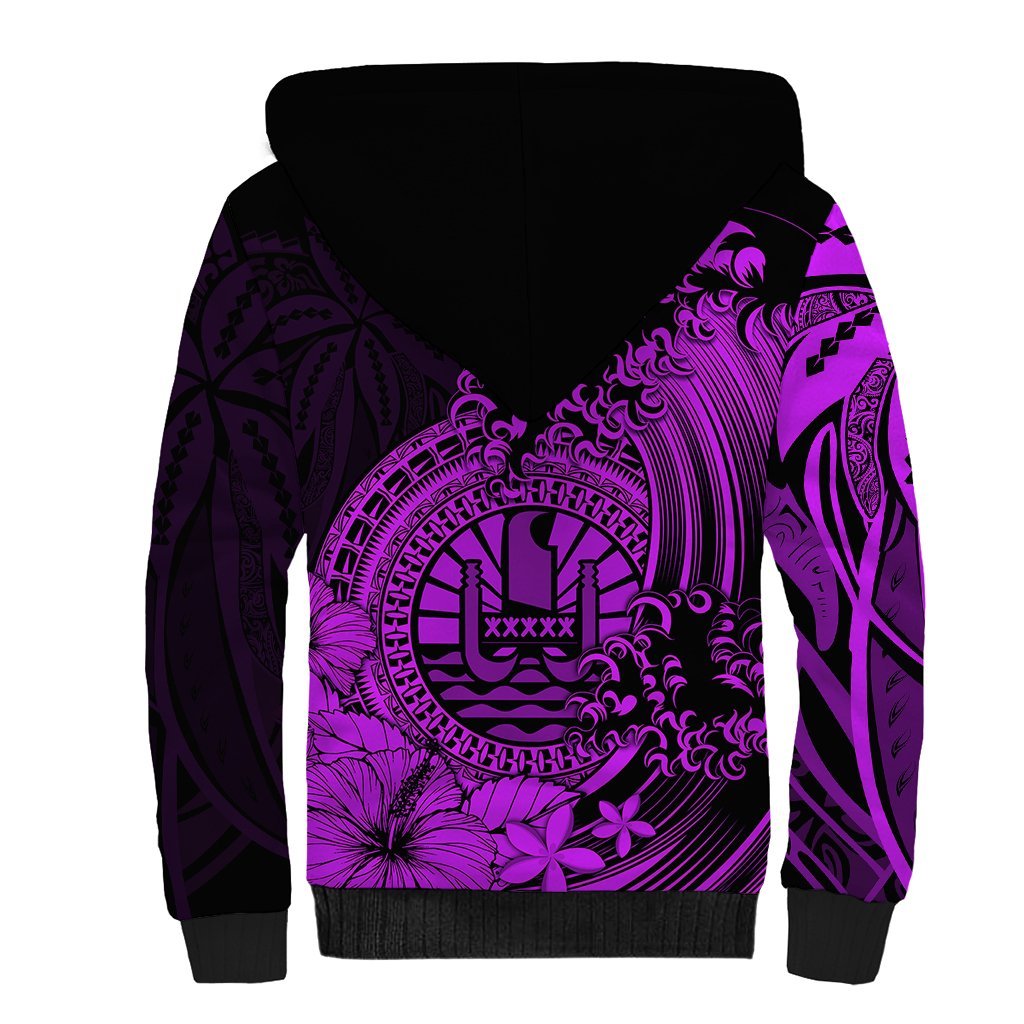 Polynesian Tahiti Island Sherpa Hoodie The Wave of Water - Purple LT9 - Polynesian Pride